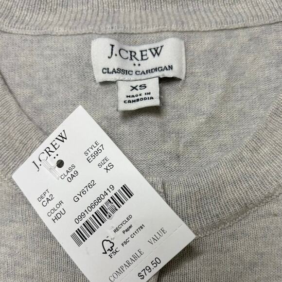 NWT J.Crew Factory Heather Gray Cotton Cardigan XS Lightweight Classic - Picture 5 of 6